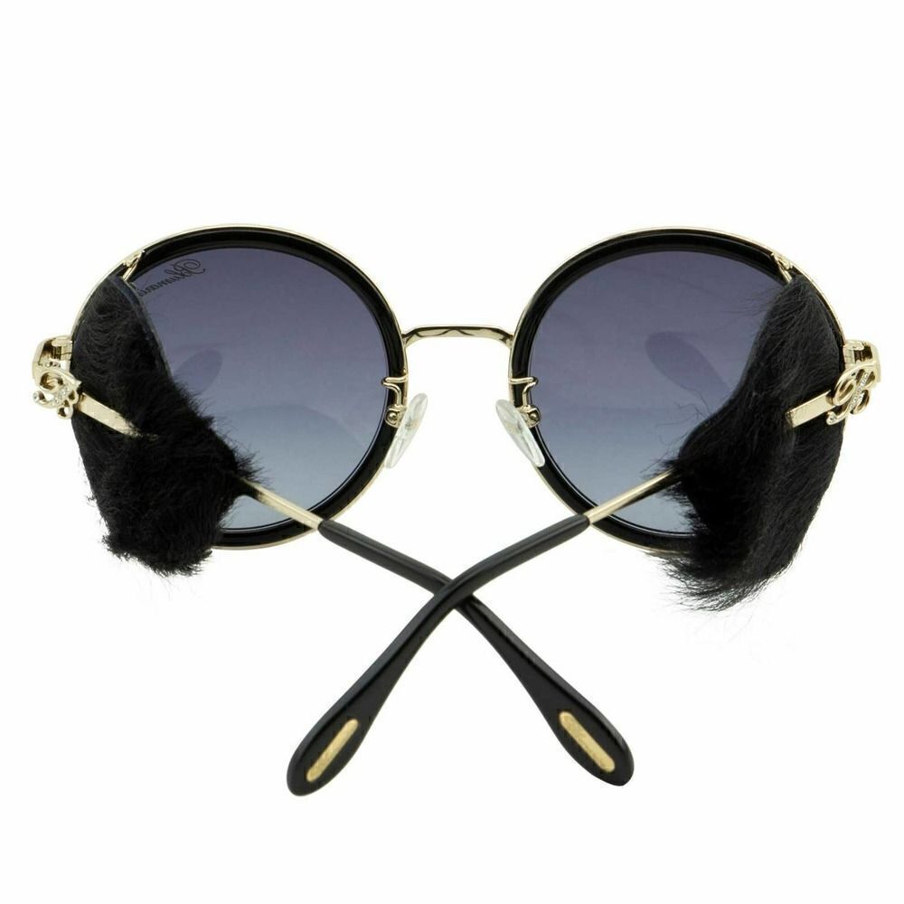 New Blumarine Black Gold Women Sunglasses 40th Year Anniversary, Round, Faux-Fur - Picture 7 of 11